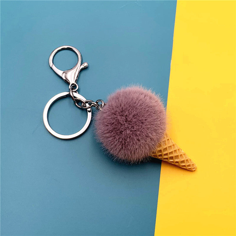 Wholesale Cartoon Fruit Keychain Ice Cream Cone Plush Car Keychain